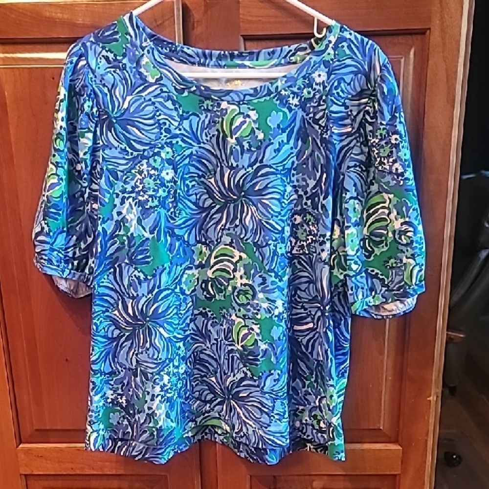 Lily Pulitzer Vibrant Blue and Green Patterned Blouse